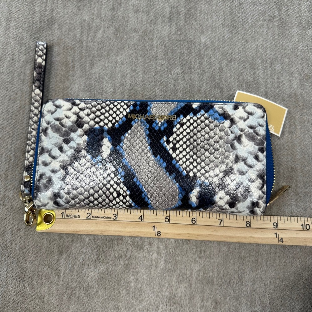 Michael Kors Snakeskin Embossed Bucket Bag and Wristlet Set Blue - Picture 11 of 14